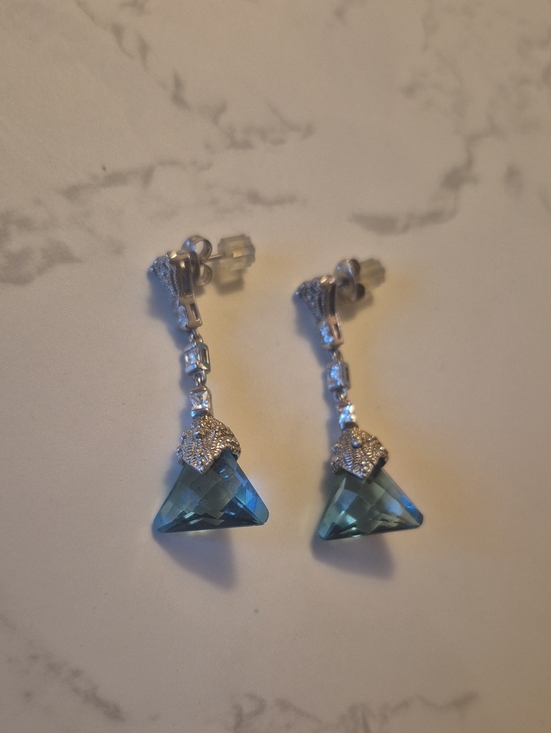 Swarovski Jewelry - Vintage Swarovski Sterling Drop Earrings with Blue Topaz Triangle Dangles